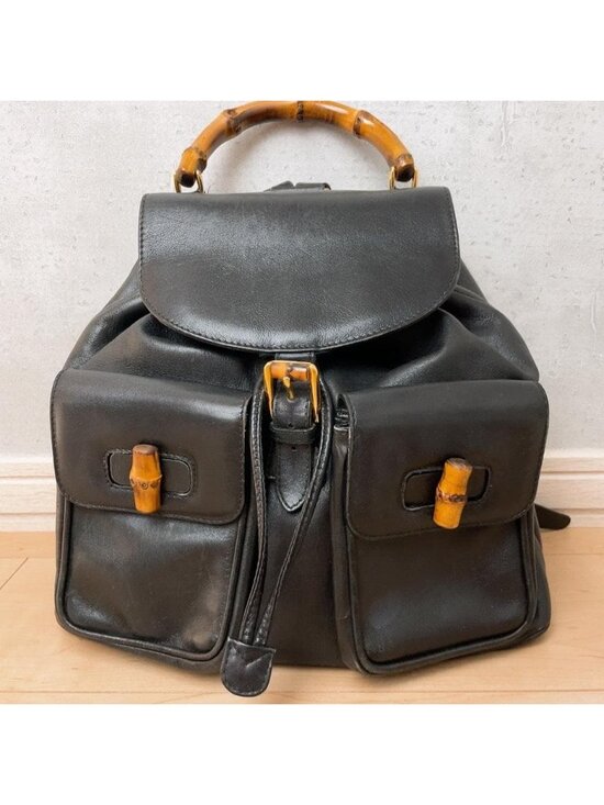 Gucci Vintage Bamboo Backpack Leather Turnlock Black main image 6